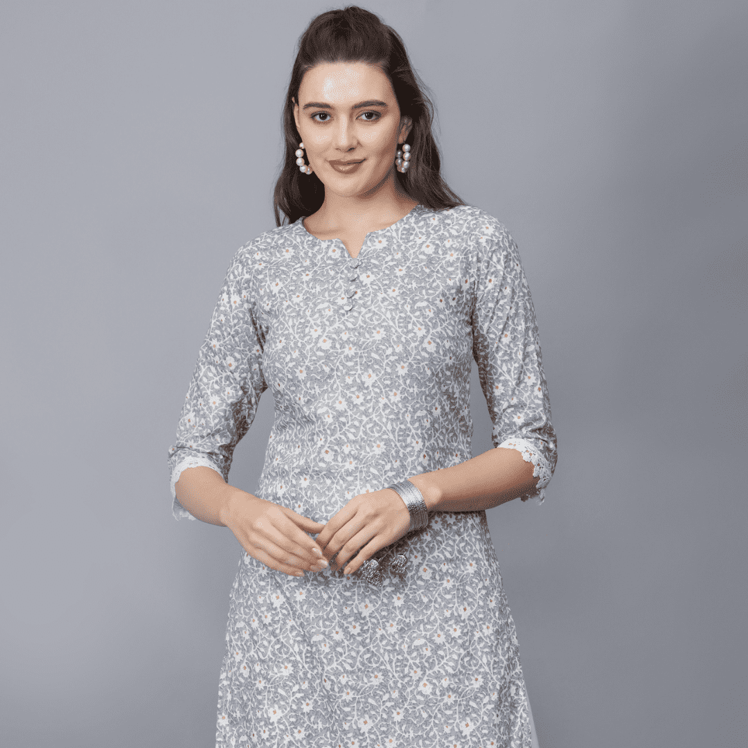 Women's Floral Print Pure Cotton Straight Kurta - Etraana.com
