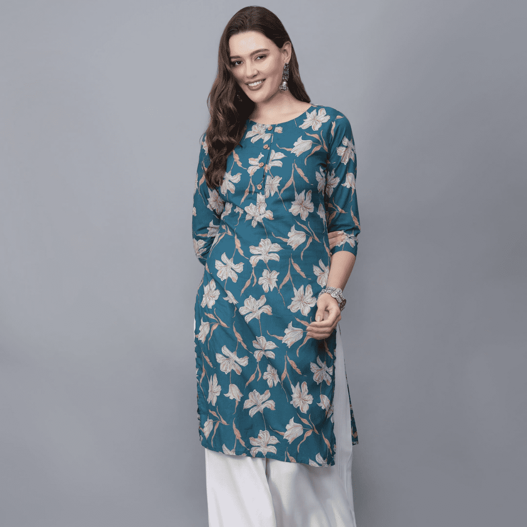 Women Floral Print Pure Cotton Kurta - Etraana