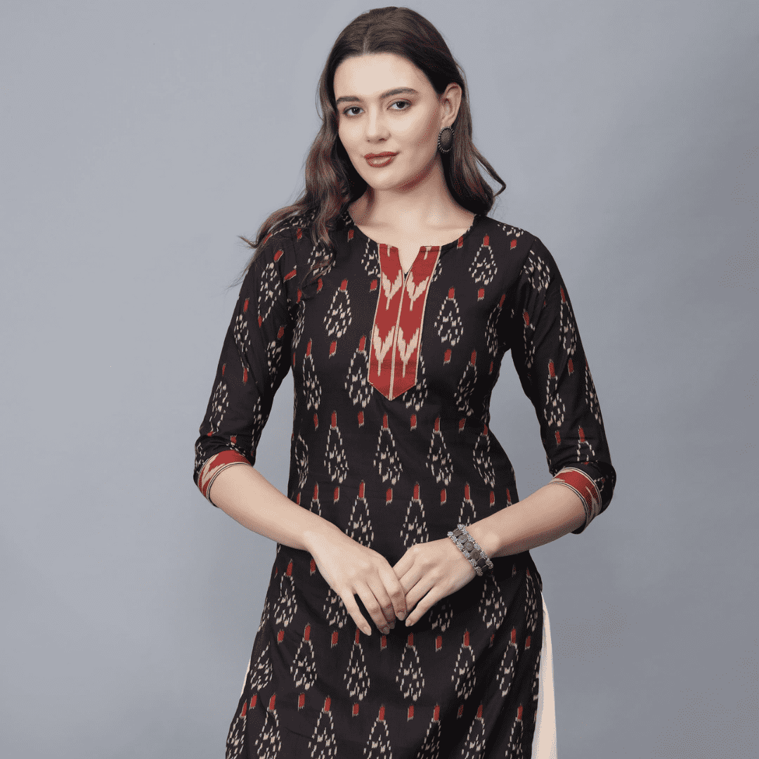 Women's Pure Cotton Kurta (Black)-Etraana.com